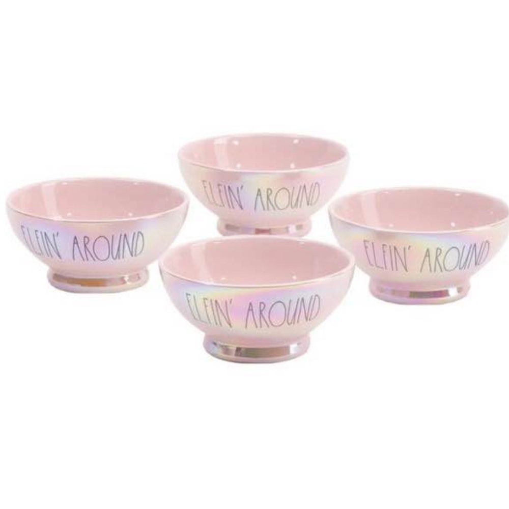 Rae Dunn Elfin' Around Pink Iridescent 4pc Bowl Set, Decor